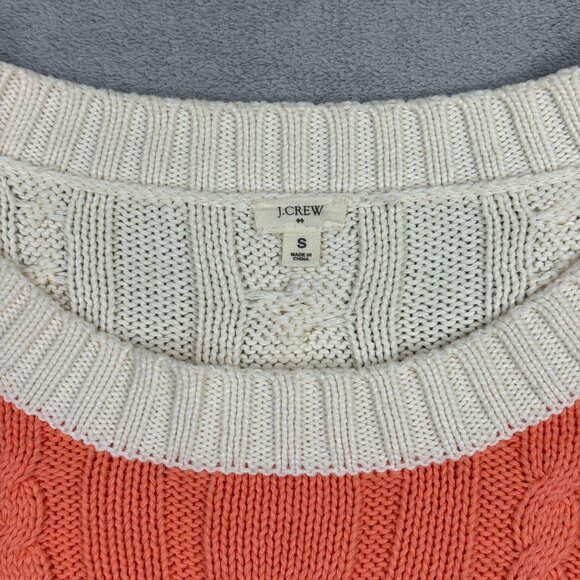 J Crew Coral/White Striped Cable Knit Sweater Preppy Coquette Coastal Y2K Size S - Picture 5 of 9